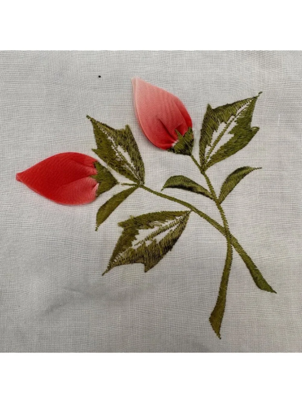 Vintage Rose Scallop Curtain Panels Japan Floral Embroidery Red Pink Melon READ